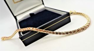 Gold on Sterling Silver 42 Citrine Gemstone Set Tennis Bracelet New With Gift Box