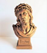 French Gilt On Metal Sculpture Bust Jesus Wearing Crown of Thorns