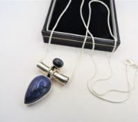Vintage Artisan Sterling Silver Chunky Lapus Lazuli Pendant Necklace