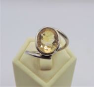 Artisan Sterling Silver 3CT Citrine Ring Circa 1970's