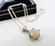 Sterling Silver 2.5CT Opal Pendant Necklace New With Gift Pouch