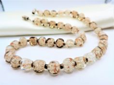 Vintage Murano Glass White Copper Aventurine Bead Necklace