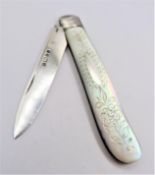 Victorian Silver & Mother of Pearl Fruit Knife - Martin Hall & Co 1878