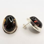 Sterling Silver 2.5 x 2.0 cm Oval Baltic Amber Stud Earrings With Gift Pouch