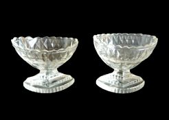 Pair of Antique Georgian Navette Cut Glass Salts Circa 1820