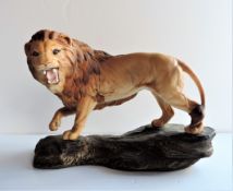 Large Vintage Beswick Porcelain Lion On A Rock Figurine 30cm Wide