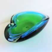 Large Vintage Murano Archimede Seguso Blue & Green Glass Geode Bowl