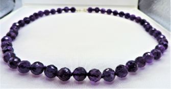 Natural Amethyst 7mm Faceted Bead Necklace New With Gift Box