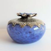 Art Deco Mottled Glass Vase With Silver Overlay Hallmark Date 1922