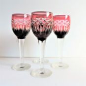 Set 4 Vintage Bohemian Hand Cut Crystal Wine Glasses