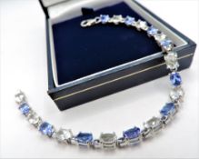 Sterling Silver 11CT Tanzanite & Topaz Gemstone Bracelet New With Gift Box