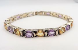 Sterling Silver 16CT Amethyst & Citrine Bracelet With Gift Box