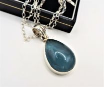 Sterling Silver Aqua Blue Chalcedony Pendant Necklace