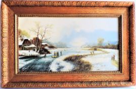 Framed Oil Painting Dutch Winter Landscape 70cm Wide Signed By Artist