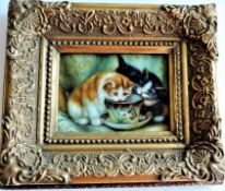 Jonny Gaston Framed Oil On Board Little Kittens Signed By Artist