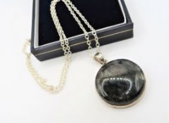 Sterling Silver Moss Agate Pendant Necklace New With Gift Pouch
