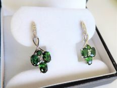 Sterling Silver 6CT Chrome Diopside Drop Earrings New With Gift Pouch