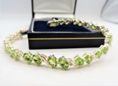 Sterling Silver Bracelet Set With 26 Peridot Gemstones New With Gift Box