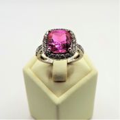 Sterling Silver 3CT Pink & White Gemstone Ring New With Gift Pouch