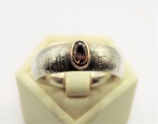 Retro Designer Sterling Silver Citrine Band Ring Hallmark Date 1972