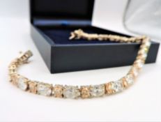 Sterling Silver Bracelet Set With 39 Peach & White CZ Gemstones New With Gift Box