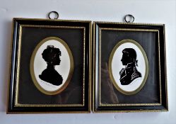 Pair Enid Elliot Linder Signed Silhouettes Mrs Bancroft & A Naval Gentleman