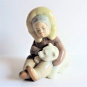 Vintage Lladro Eskimo Child With Polar Bear Cub Figurine
