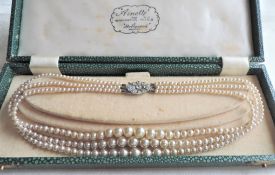 Vintage Triple Strand Graduated Pearl Necklace In Original Box
