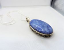 Artisan Sterling Silver Chunky Blue Agate Pendant Necklace