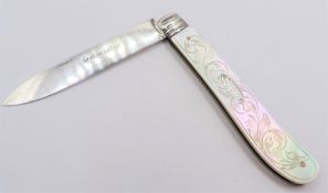 Victorian Silver & Mother of Pearl Fruit Knife - John Oxley 1859