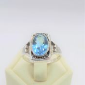 Vintage Sterling Silver 3.5CT Swiss Blue Topaz Ring