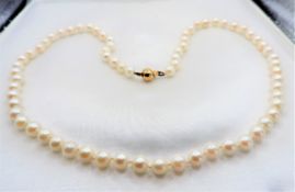 Akoya Cultured Pearl Necklace 18 inches 9k Gold Clasp