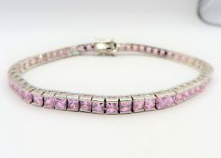 Sterling Silver 56 Pink Topaz Gemstone Tennis Bracelet With Gift Box