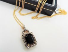 Gold on Sterling Silver Black Spinel Pendant Necklace New With Gift Pouch