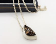 Vintage Sterling Silver Baltic Amber Pendant Necklace