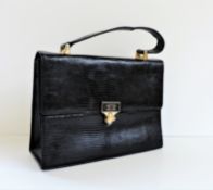 Vintage Mappin & Webb Black Lizard Skin Tote Handbag
