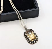 Vintage Sterling Silver 5CT Lemon Citrine Pendant Necklace