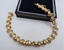18K Gold On Sterling Silver Bracelet Set With 22 White Gemstones New With Gift Box