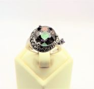 Sterling Silver 5CT Mystic Topaz Ring New With Gift Box