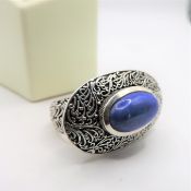 Artisan Sterling Silver Lapis Lazuli Filigree Ring With Gift Pouch