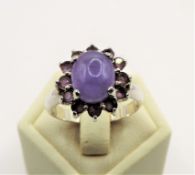 Sterling Silver Cabochon Lavender Jade & Amethyst Gemstone Ring