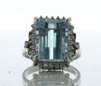 Platinum Cluster Diamond and Emerald Aqua Marine Ring (AM7.90) 0.40 Carats