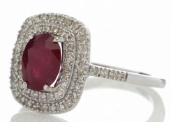 9ct White Gold Oval Ruby and Diamond Cluster Diamond Ring 0.33 Carats
