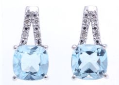9ct White Gold Diamond and Blue Topaz Earrings
