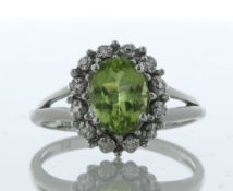9ct White Gold Cluster Diamond and Peridot Ring 1.40 Carats