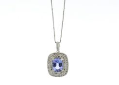 9ct White Gold Oval Tanzanite and Diamond Cluster Pendant 0.28 Carats