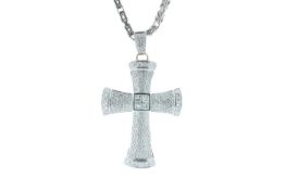 18ct White Gold Diamond Cross Pendant and Chain 5.12 Carats