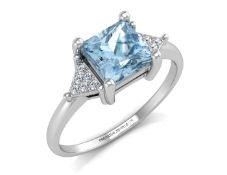 9ct White Gold Diamond and Blue Topaz Ring