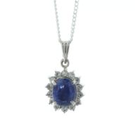 Platinum Oval Cluster Set Diamond and Sapphire Pendant (S1.30) 0.32 Carats