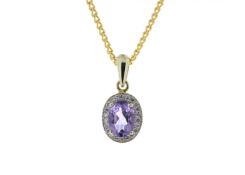 9ct Yellow Gold Amethyst and Diamond Pendant 0.11 Carats